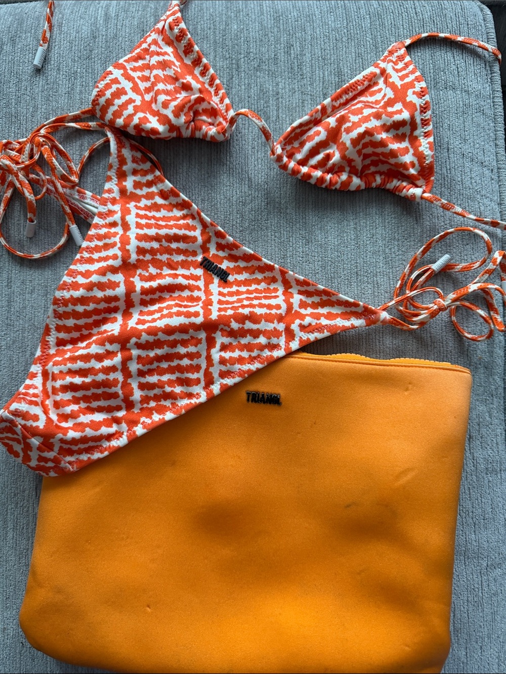 triangl swimwear Orange Patterned Bikini Set with Orange Tote